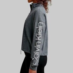 Calvin Klein Gray Half Zip Pullover Crop Sweatshirt Size XL EUC